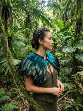 Load image into Gallery viewer, Black Layered Spiky Ostrich Feather Capelet, Gothic Feather Shoulder Shrug, Wedding Halloween Cosplay Feather Collar Stole