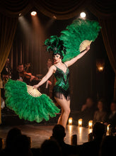 Load image into Gallery viewer, Green ostrich feather fans for burlesque cabaret and stage shows