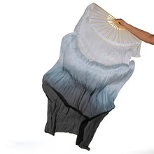Load image into Gallery viewer, White and black gradient silk veil fan, classic handheld fan for burlesque, belly dance, stage shows and carnivals