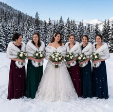 Load image into Gallery viewer, White faux fur wrap with black tips wedding shrug cape
