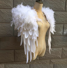 Load image into Gallery viewer, White feather angel wings worn by a mannequin, elegant costume accessory for cosplay, Halloween, and themed parties.