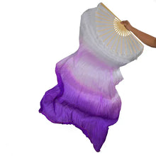 Load image into Gallery viewer, White and light purple gradient silk veil fan, soft handheld fan for spring weddings, photoshoots and pastel-themed events