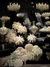 Load image into Gallery viewer, Close-up of white ostrich feather centerpiece, elegant table decor for weddings, banquets and formal events