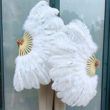 Load image into Gallery viewer, white ostrich feather fan, showcasing its fluffy texture and design for weddings and special occasions