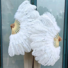 Load image into Gallery viewer, white ostrich feather fan, showcasing its fluffy texture and design for weddings and special occasions