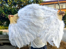 Load image into Gallery viewer, White ostrich feather fan, soft and bright handheld fan for outdoor performances, events and themed parties