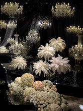 Load image into Gallery viewer, Variations of white ostrich feathers for wedding centerpieces, showing different arrangements for events and special occasions