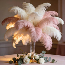 Load image into Gallery viewer, White and pink gradient ostrich feather centerpiece, soft table decor for weddings, baby showers and pastel-themed parties