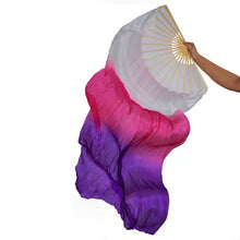 Load image into Gallery viewer, White and purple gradient silk veil fan, delicate handheld fan for weddings, photoshoots, performances and romantic events