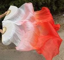 Load image into Gallery viewer, White and red gradient silk veil fan, classic handheld fan for burlesque, belly dance, stage shows and carnivals