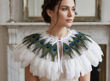 Load image into Gallery viewer, Black Layered Spiky Ostrich Feather Capelet, Gothic Feather Shoulder Shrug, Wedding Halloween Cosplay Feather Collar Stole