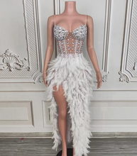 Load image into Gallery viewer, white feathered and beaded dress