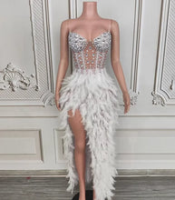 Load image into Gallery viewer, white feathered and beaded dress