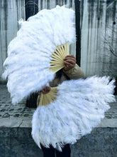 Load image into Gallery viewer, white ostrich feather fan for burlesque dance stage performance