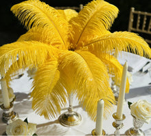 Load image into Gallery viewer, Yellow ostrich feather centerpiece, large vibrant table decor for weddings, banquets and special occasions
