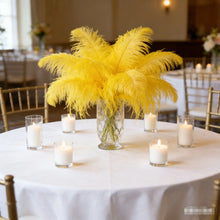 Load image into Gallery viewer, Yellow ostrich feather centerpiece, vibrant table decor for spring weddings, summer parties and cheerful events