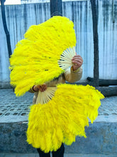Load image into Gallery viewer, Yellow Ostrich Feather Fan for photoshoots, events and themed parties