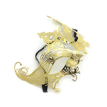 Load image into Gallery viewer, Men Women Couple Gold Metal Evil Skull and Venetian Laser Cut Masquerade Masks - Dancefeather