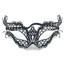 Load image into Gallery viewer, Women Black Metal Evil Skull and Venetian Laser Cut Masquerade Masks - Dancefeather