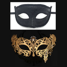 Load image into Gallery viewer, Men  Women Couple  Black Gold Metal Evil Skull and  Venetian Laser Cut Masquerade Masks - Dancefeather
