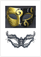 Load image into Gallery viewer, Women Black Metal Evil Skull and Venetian Laser Cut Masquerade Masks - Dancefeather