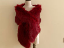 Load image into Gallery viewer, 12x65inch Burgendy Wedding Bridal Faux Fur Stole Wrap Shawl Cape - Dancefeathers