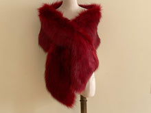 Load image into Gallery viewer, 12x65inch Burgendy Wedding Bridal Faux Fur Stole Wrap Shawl Cape - Dancefeathers