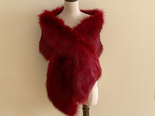 Load image into Gallery viewer, 12x65inch Burgendy Wedding Bridal Faux Fur Stole Wrap Shawl Cape - Dancefeather