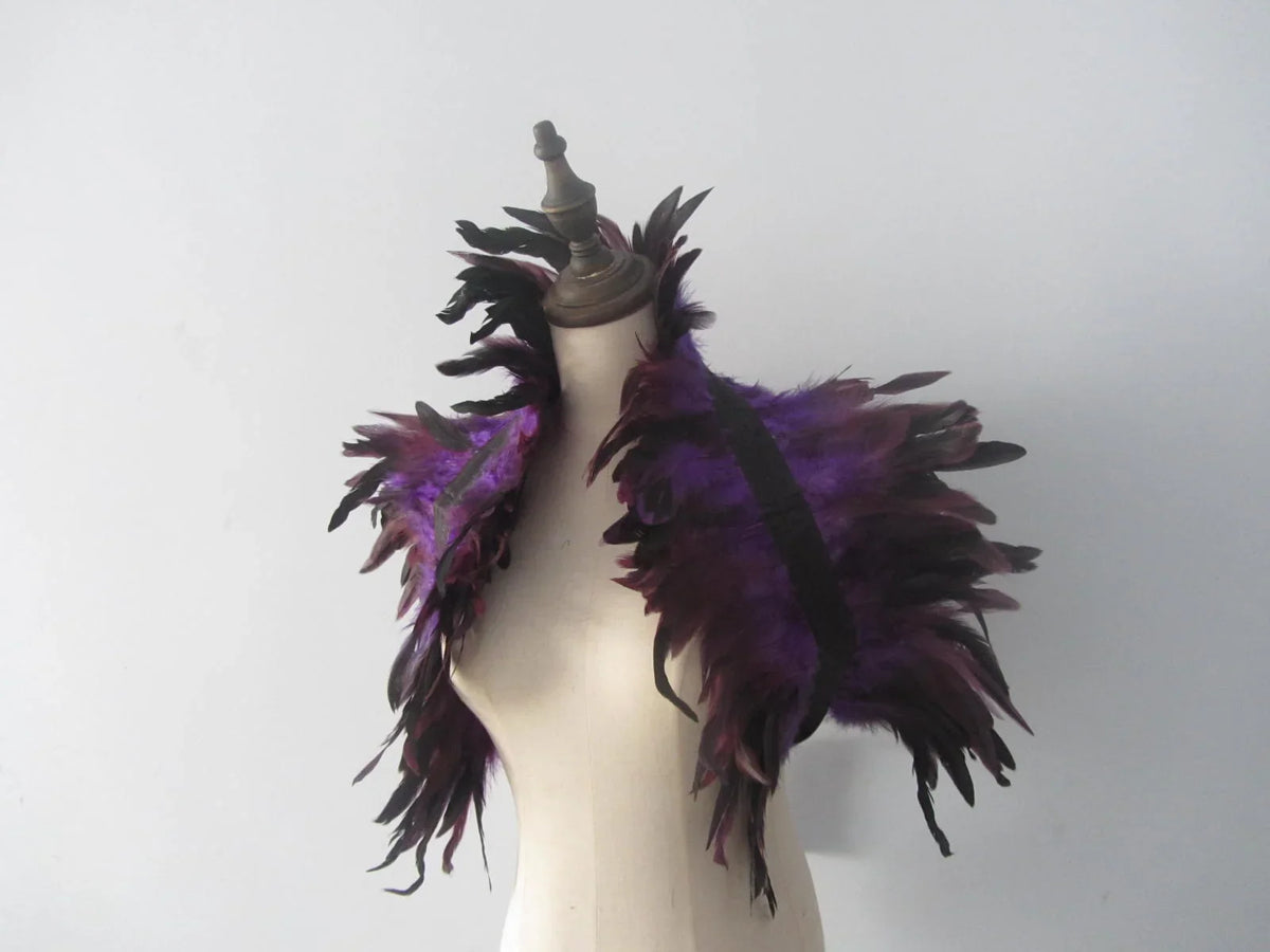 Burlesque Purple feathers SHAWL Shrug Shoulders cape Halloween costume ,vintage capelet for Adult - Dancefeather