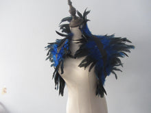 Load image into Gallery viewer, Burlesque Royal Blue  feathers SHAWL Shrug Shoulders  cape Halloween costume ,vintage capelet for Adult - Dancefeather
