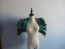Load image into Gallery viewer, Turquoise Burlesque feathers SHAWL Shrug Shoulders cape Halloween costume ,vintage capelet for Adult - Dancefeather