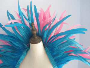 Large Burlesque Turquoise and Pink  feathers SHAWL Shrug Shoulders  cape Halloween costume ,vintage capelet for Adult - Dancefeather