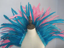 Load image into Gallery viewer, Large Burlesque Turquoise and Pink  feathers SHAWL Shrug Shoulders  cape Halloween costume ,vintage capelet for Adult - Dancefeather
