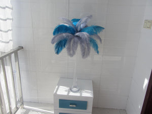 50 Turquoise & 50 Silver Ostrich feathers for wedding centerpiece - Dancefeather