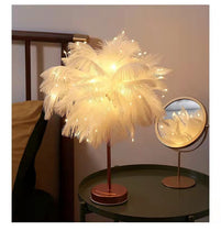 Load image into Gallery viewer, 50cm Feather Table Lamp Tree Feather Night Light Home Bedroom LED Decor Creative Desk Warm Lighting Pink / White