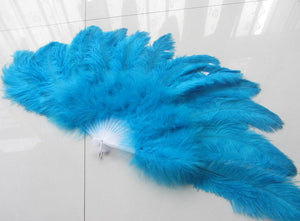 40X76CM Large Turquoise Ostrich Feather Fan Burlesque Dance feather fan Bridal Bouquet - Dancefeather