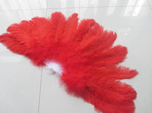 Load image into Gallery viewer, 40X76CM Large Red Ostrich Feather Fan Burlesque Dance feather fan Bridal Bouquet - Dancefeather
