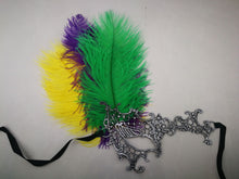 Load image into Gallery viewer, Man Women couple feather party event Masquerade Masks purple Yellow Green - Dancefeather