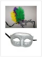 Load image into Gallery viewer, Man Women couple feather party event Masquerade Masks purple Yellow Green - Dancefeather