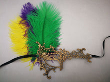Load image into Gallery viewer, Man Women couple feather party event Masquerade Masks purple Yellow Green - Dancefeather