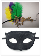 Load image into Gallery viewer, Man Women couple feather party event Masquerade Masks purple Yellow Green - Dancefeather