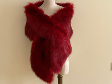 Load image into Gallery viewer, 12x65inch Burgendy Wedding Bridal Faux Fur Stole Wrap Shawl Cape - Dancefeather