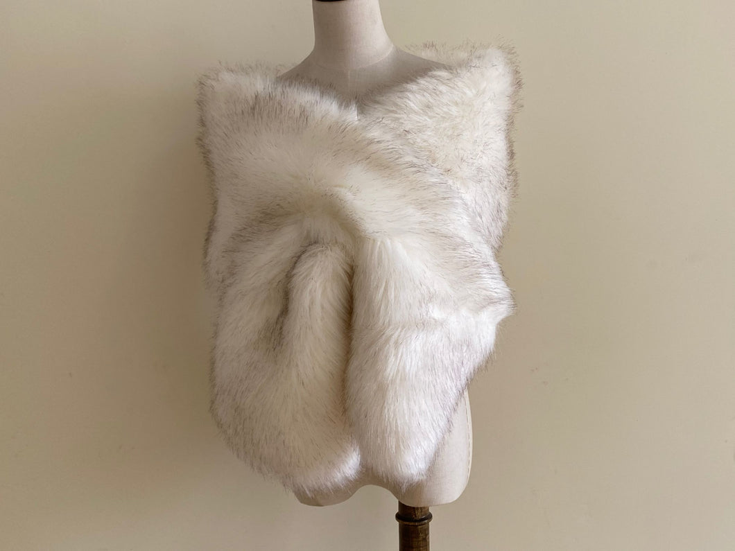 12x65inch White With Brown Tip Wedding Bridal Faux Fur Stole Wrap Shawl Cape - Dancefeather