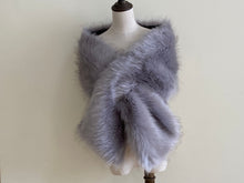 Load image into Gallery viewer, 12x65inch Sliver with Black Tip Wedding Bridal Faux Fur Stole Wrap Shawl Cape - Dancefeather