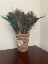 Load image into Gallery viewer, 15PCS Grey Turkey Quill + 15PCS peacock EYE +15PCS Peacock Sword Feathers for home table decorations - Dancefeather
