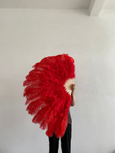 Load image into Gallery viewer, 28x44inch Large Red Ostrich Feather Fan Burlesque Dance feather fan Bridal Bouquet
