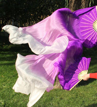 Load image into Gallery viewer, 2pieces/pair 50x70inch Large Silk white turquoise royal blue Dance Fan Burlesque Dance fan Bridal Bouquet