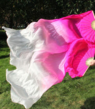 Load image into Gallery viewer, 2pieces/pair 50x70inch Large Silk white turquoise royal blue Dance Fan Burlesque Dance fan Bridal Bouquet