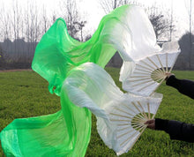 Load image into Gallery viewer, 2pieces/pair 50x70inch Large Silk white turquoise royal blue Dance Fan Burlesque Dance fan Bridal Bouquet