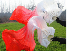 Load image into Gallery viewer, 2pieces/pair 50x70inch Large Silk white turquoise royal blue Dance Fan Burlesque Dance fan Bridal Bouquet